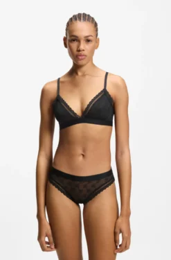 Lace triangle bra with logo waistband