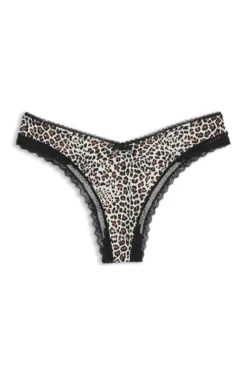 Lace-trim thong in stretch microfibre