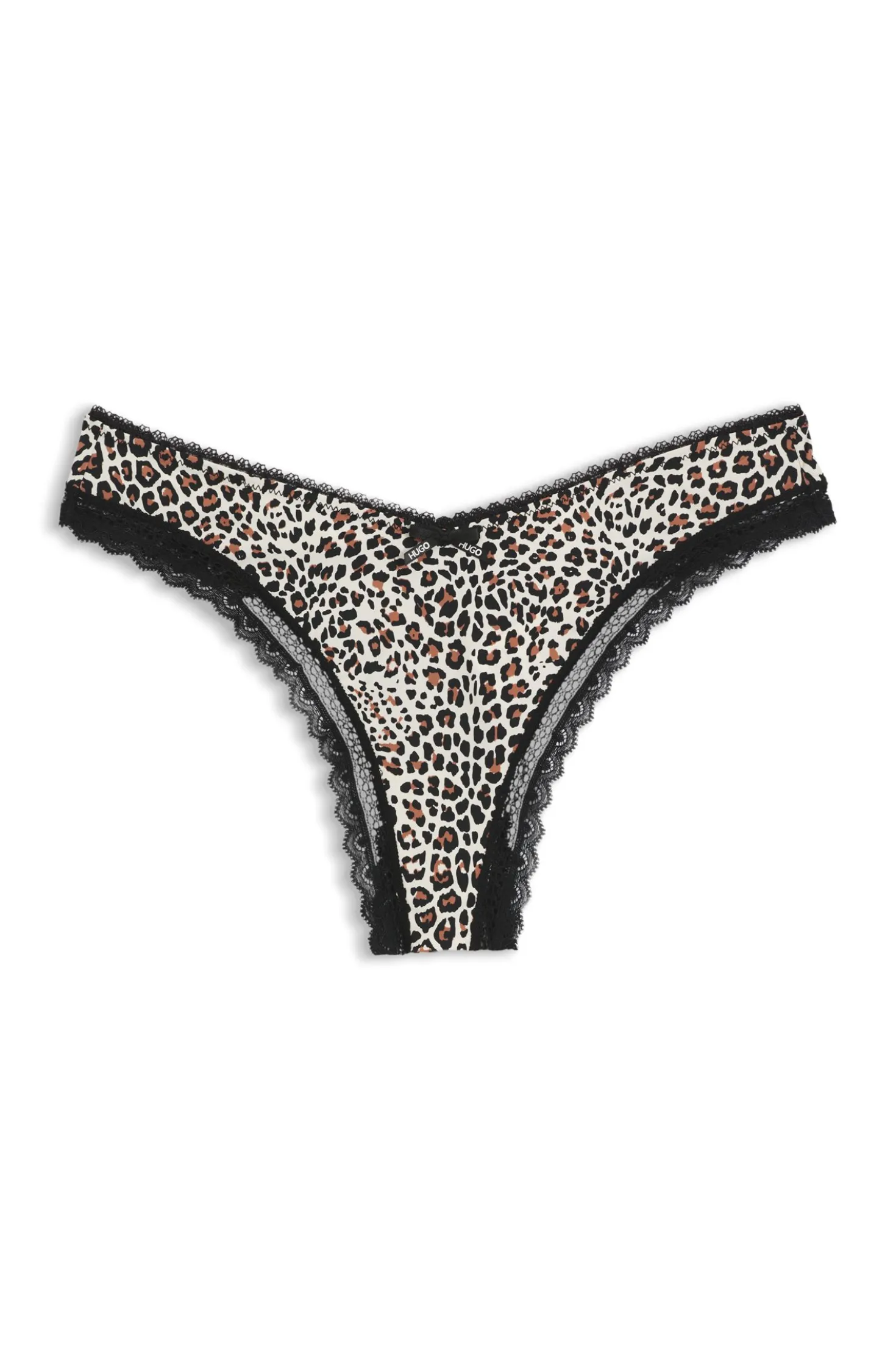 Lace-trim thong in stretch microfibre