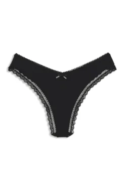 Lace-trim thong in stretch microfibre