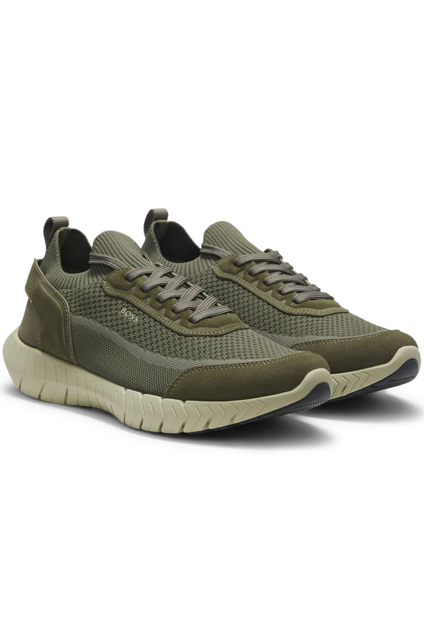 Lace-up suede trainers with a knit sock