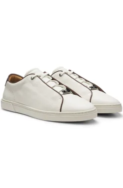 Lace-up trainers in grainy Italian leather