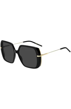 Layered black-acetate sunglasses with gold-tone temples