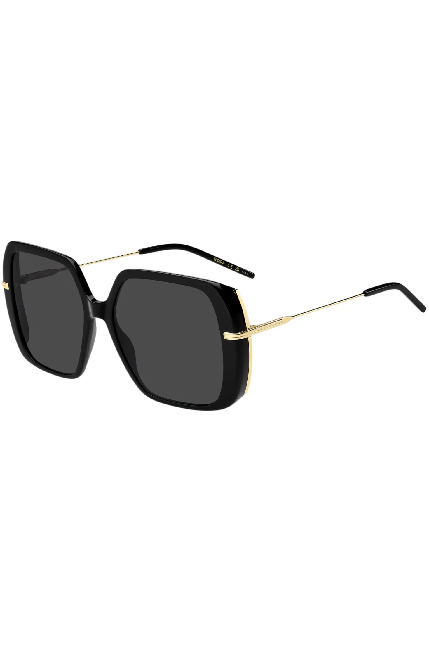 Layered black-acetate sunglasses with gold-tone temples