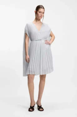 Layered plissé dress with cape