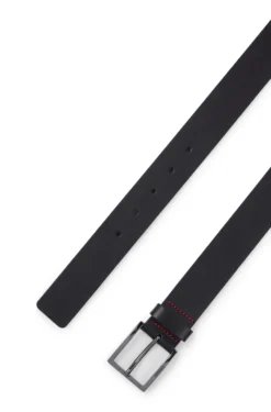 Leather belt with engraved-logo buckle