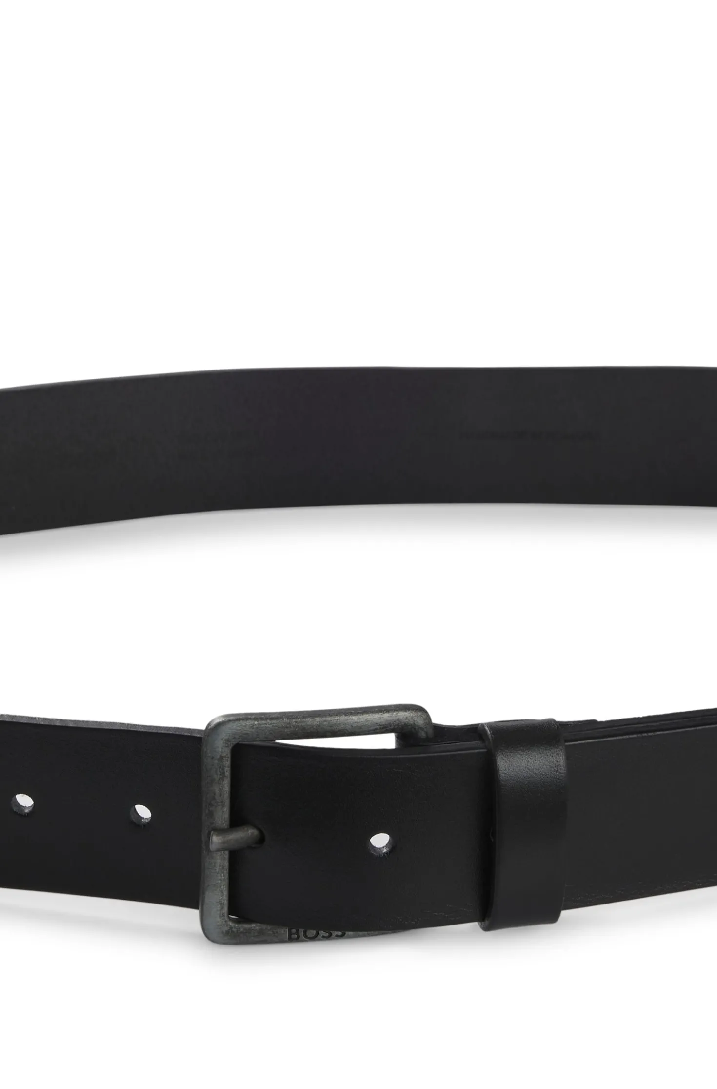 Leather belt with logo buckle