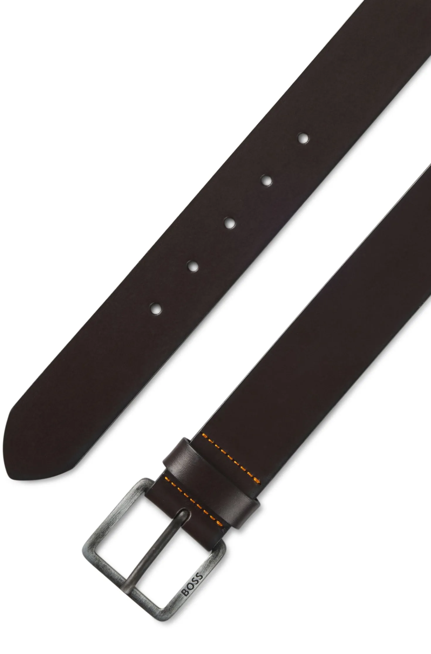 Leather belt with logo buckle