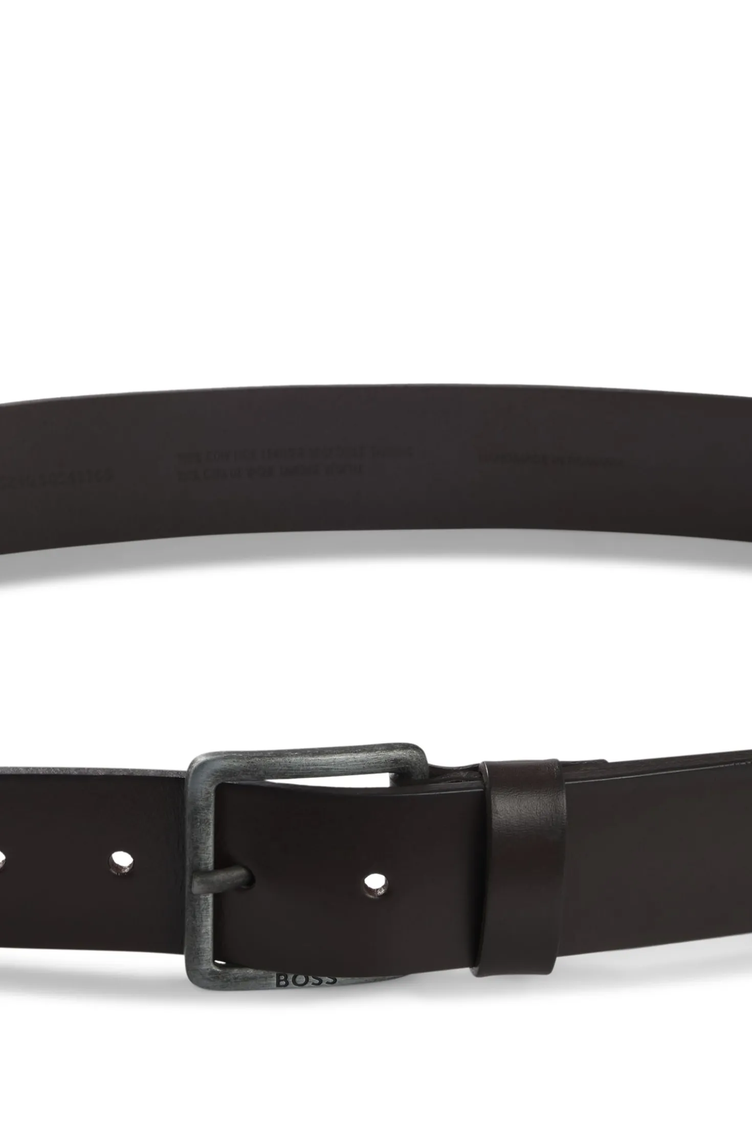 Leather belt with logo buckle