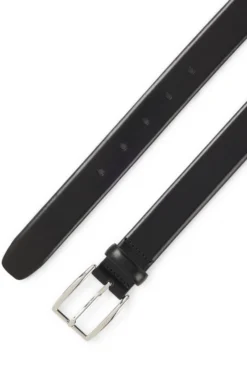 Leather belt with silver-tone pin buckle