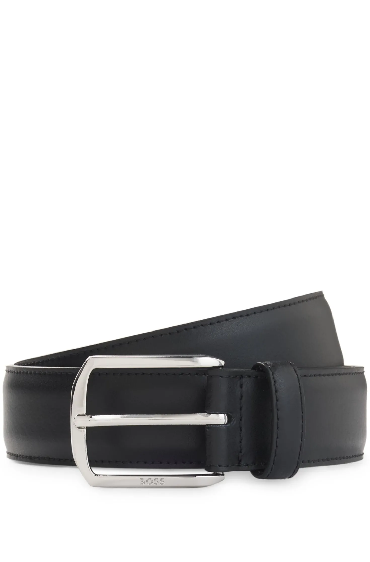 Leather belt with silver-tone hardware and Double B