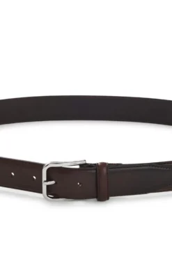 Leather business belt with polished silver buckle