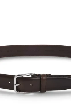 Leather business belt with polished silver buckle