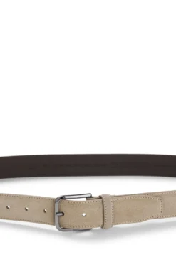 Leather business belt with polished gunmetal buckle