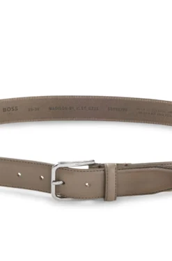Leather business belt with polished silver buckle