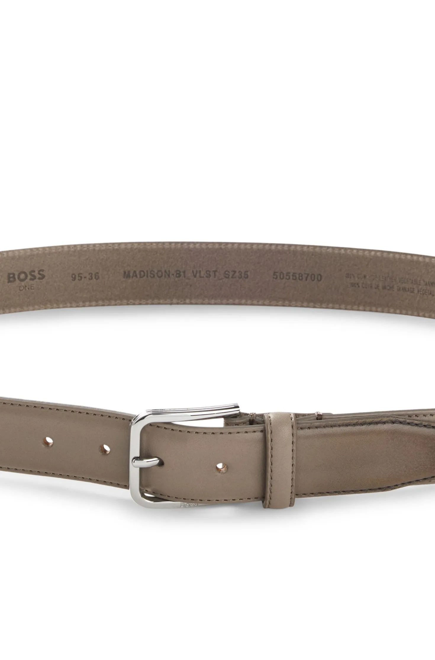 Leather business belt with polished silver buckle
