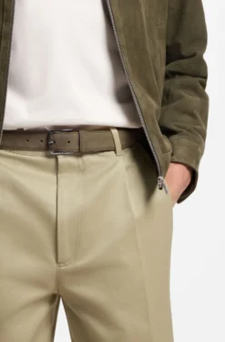Leather business belt with polished gunmetal buckle