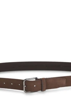 Leather business belt with polished gunmetal buckle