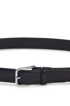 Leather business belt with polished silver buckle