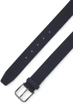 Leather business belt with polished gunmetal buckle