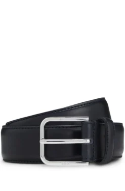 Leather business belt with polished silver buckle