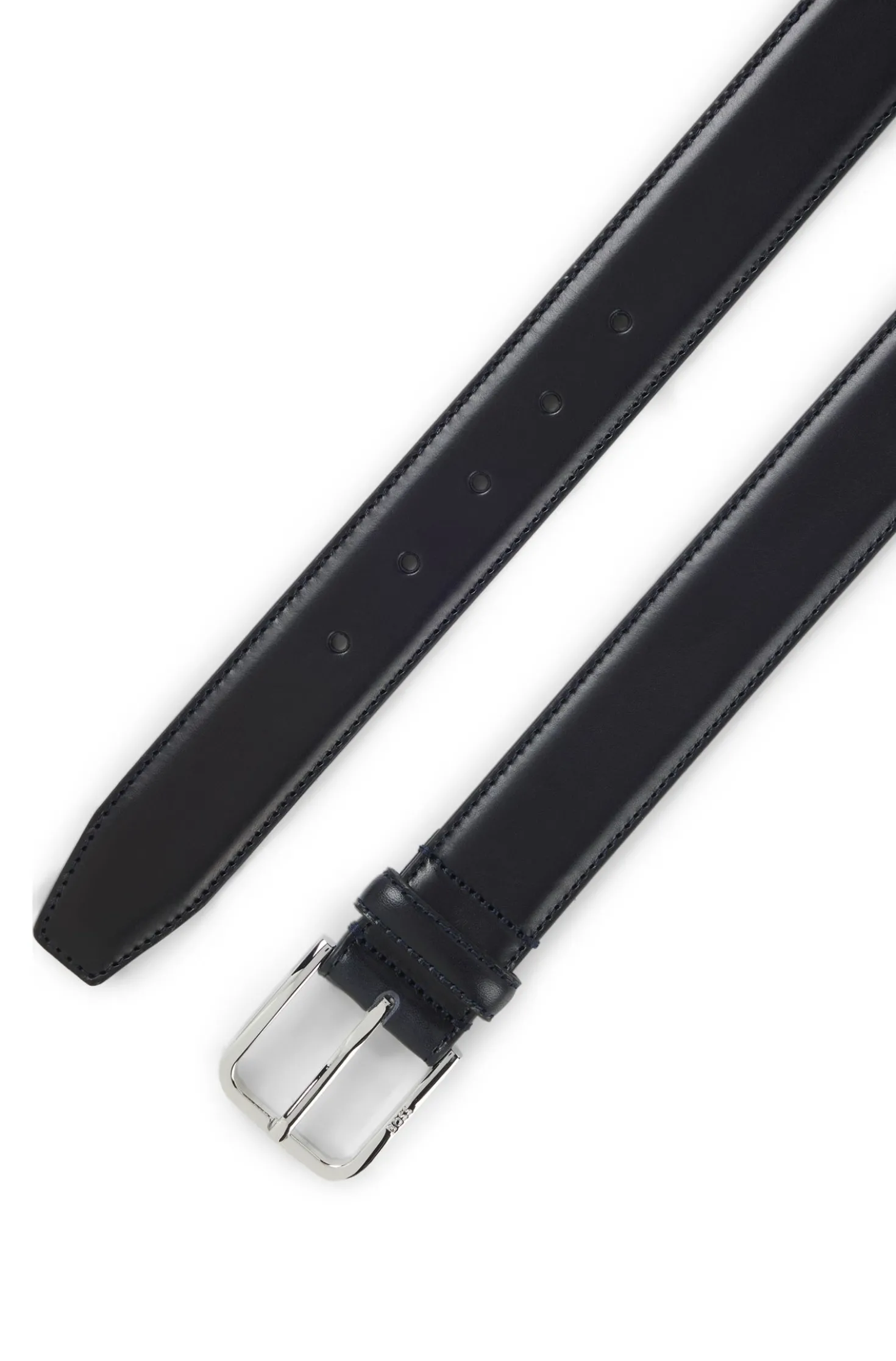 Leather business belt with polished silver buckle