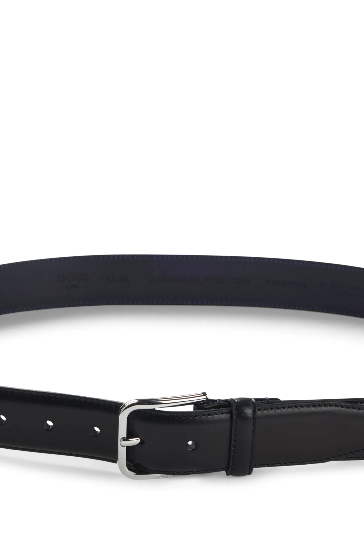 Leather business belt with polished silver buckle