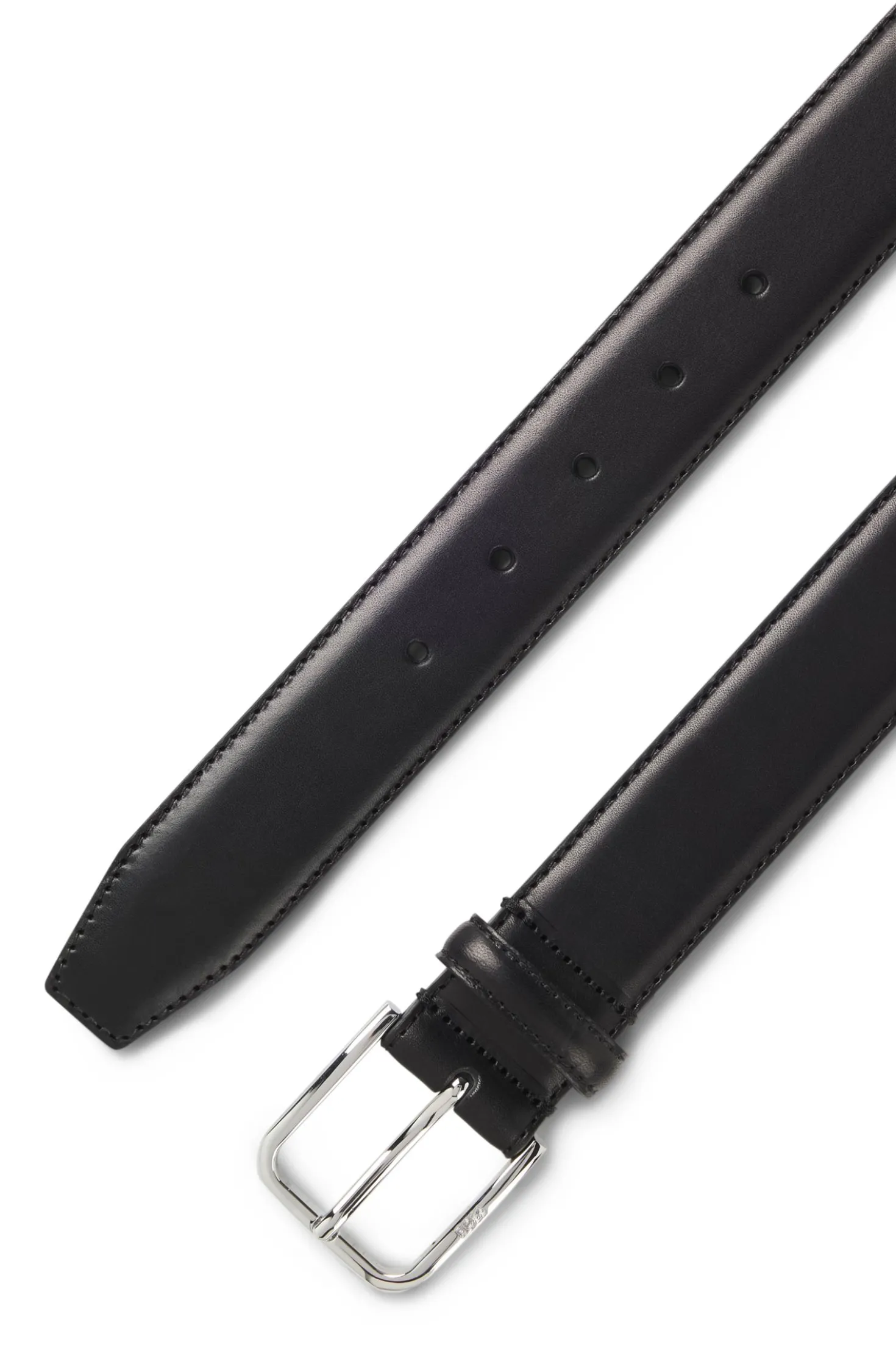 Leather business belt with polished silver buckle