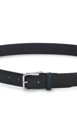 Leather business belt with polished silver buckle