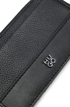 Leather card holder with stacked logo