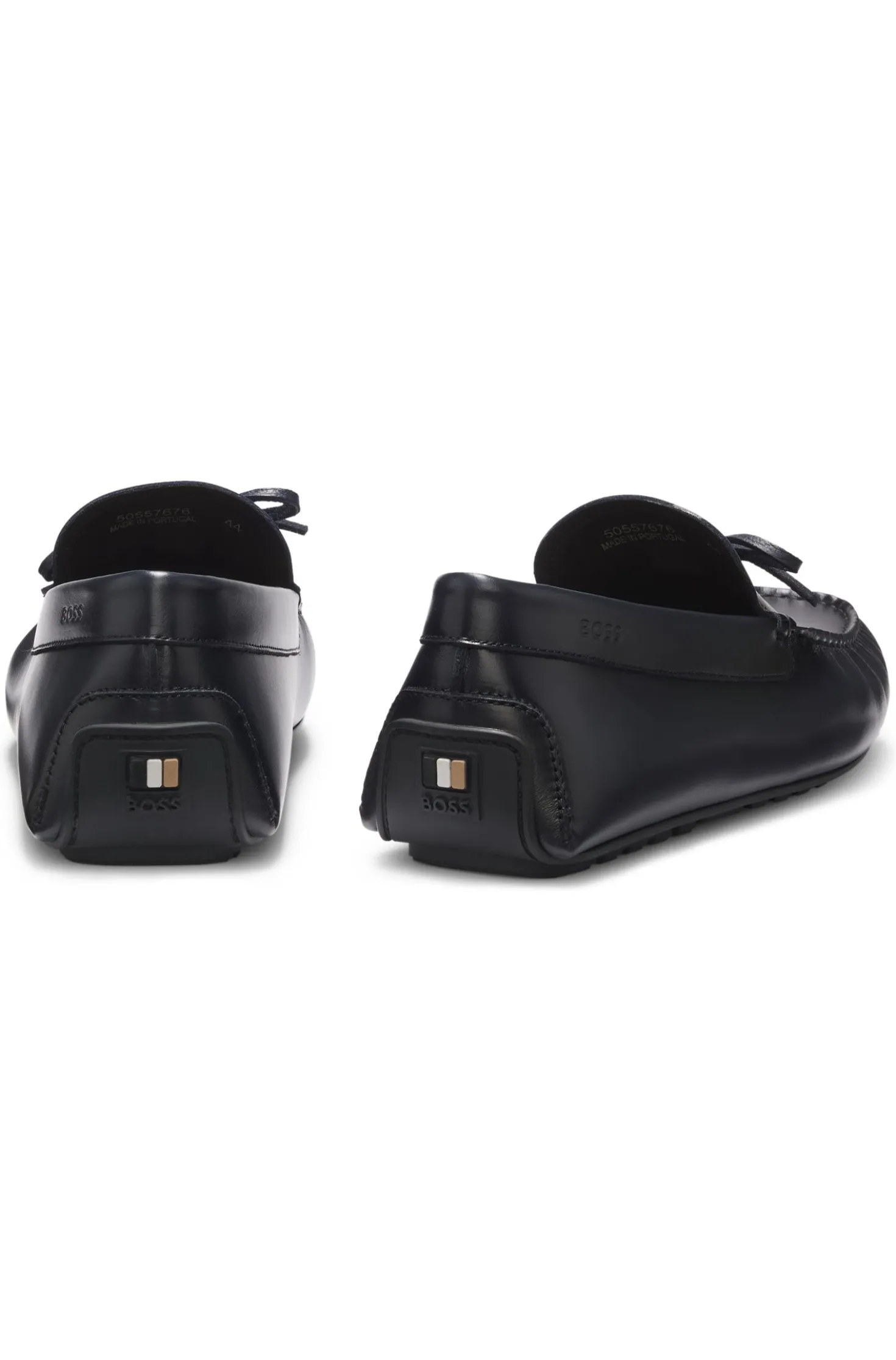 Leather driver moccasins with bow trim