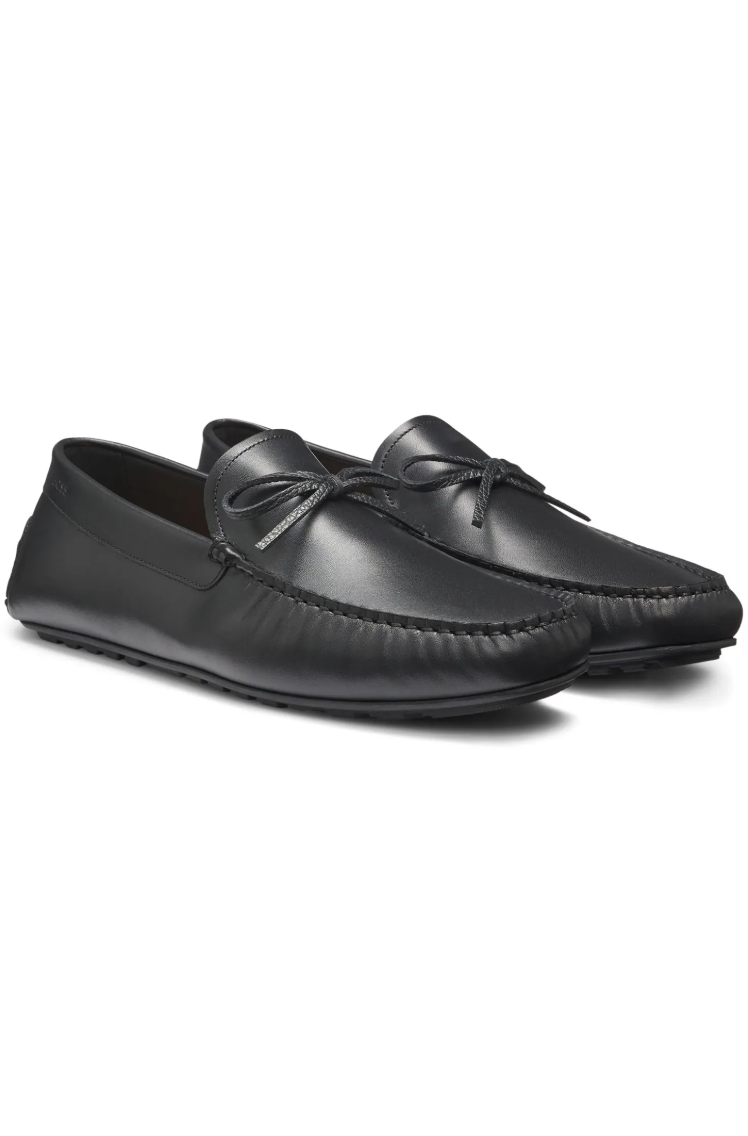 Leather driver moccasins with bow trim