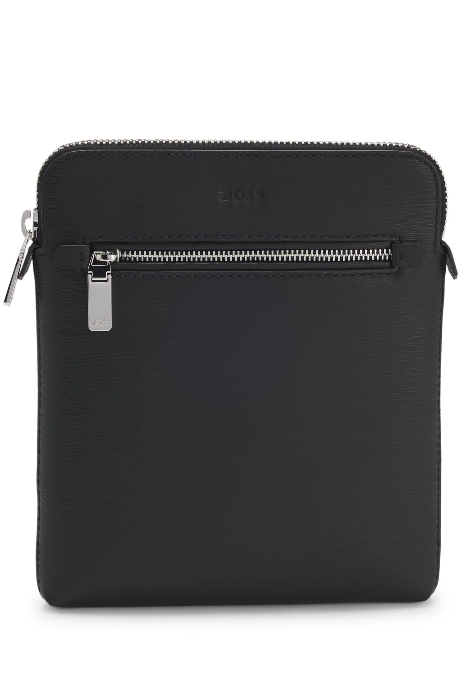 Leather envelope bag with embossed logo