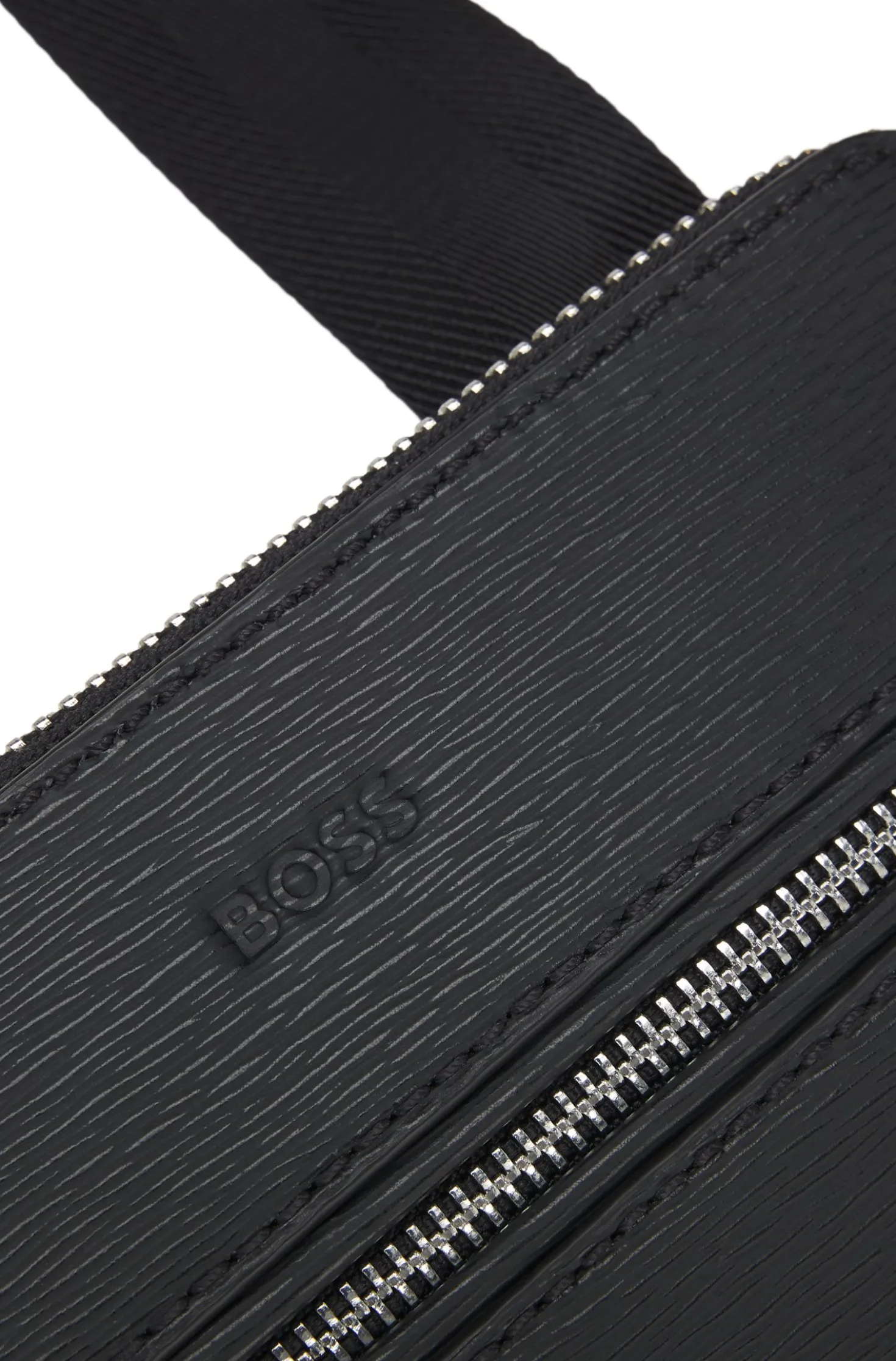 Leather envelope bag with embossed logo
