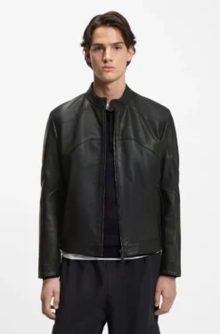 Leather jacket with piped details