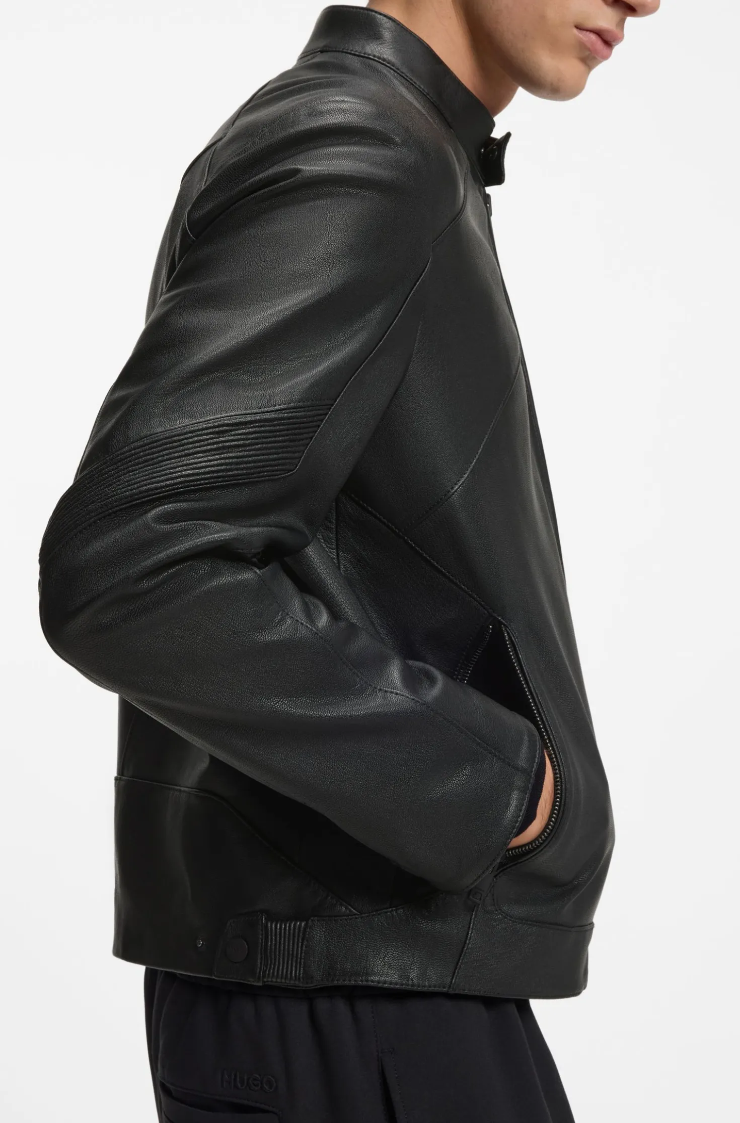 Leather jacket with piped details