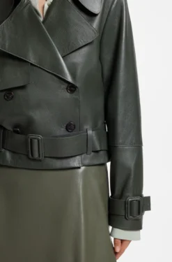 Leather jacket with trench styling