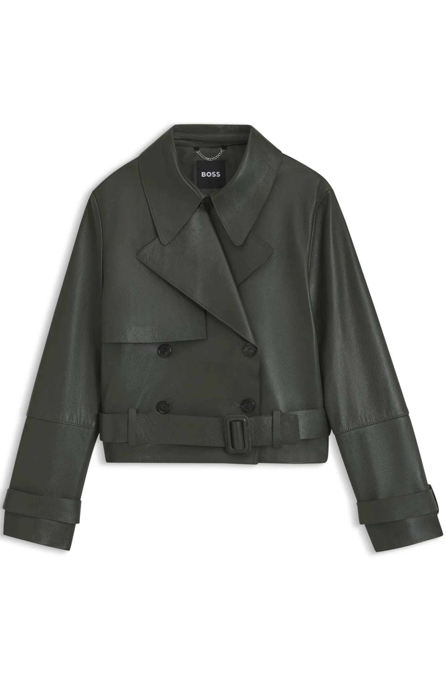 Leather jacket with trench styling
