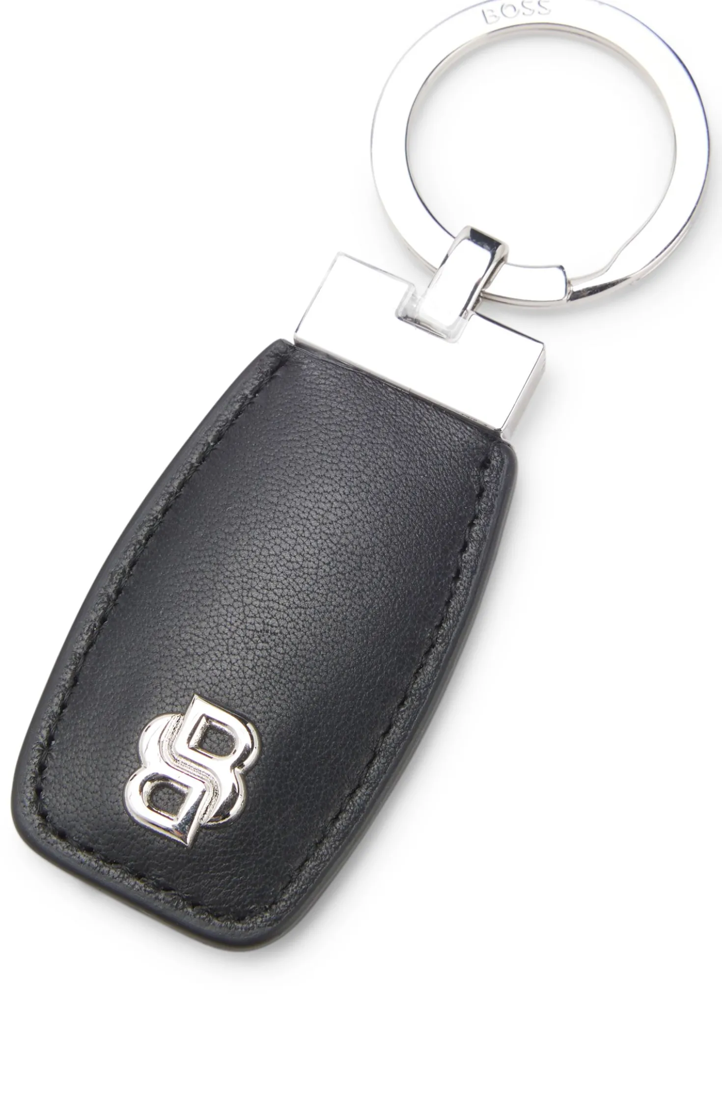 Leather key ring with chrome Double B monogram