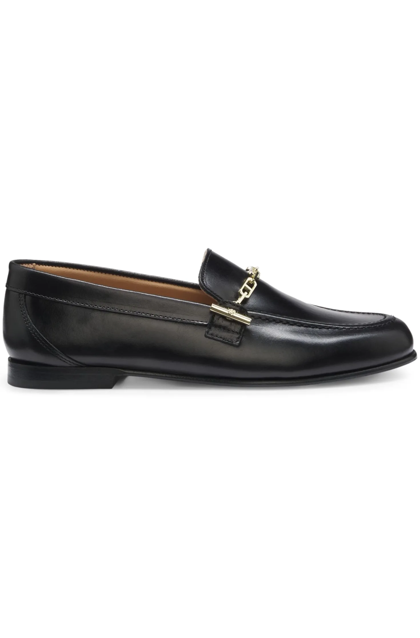 Leather loafers with chain trim and logo detail