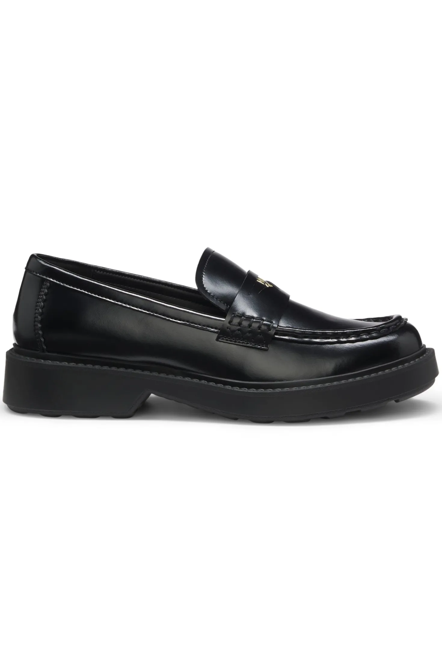 Leather loafers with penny trim and stacked logo