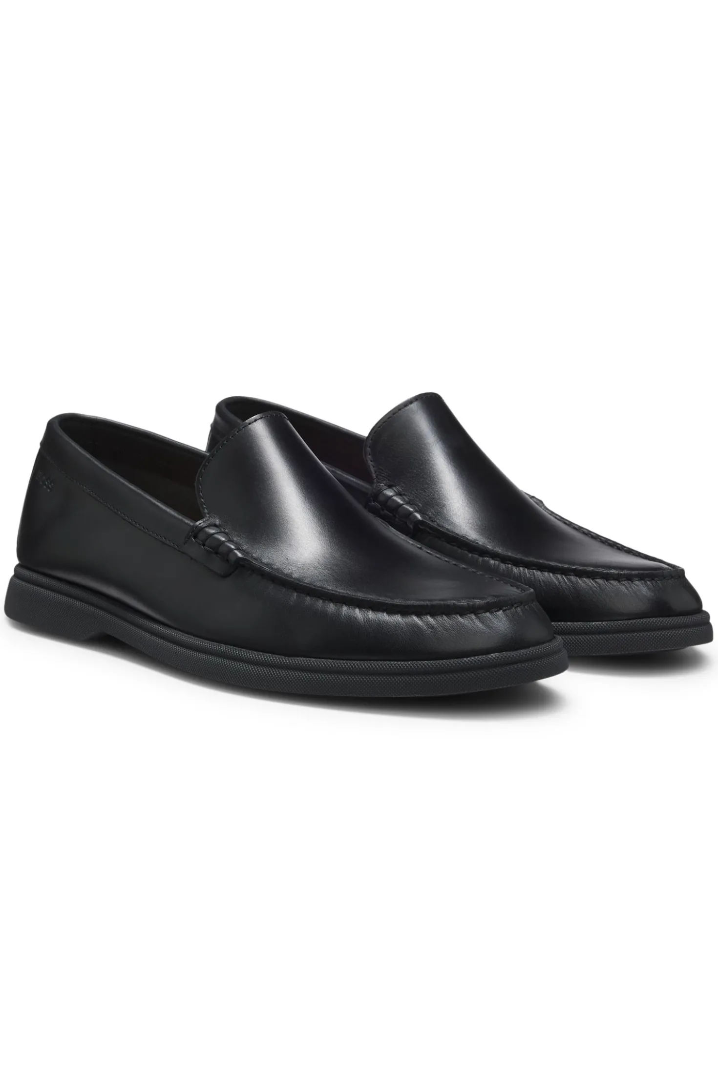 Leather moccasins with embossed logo
