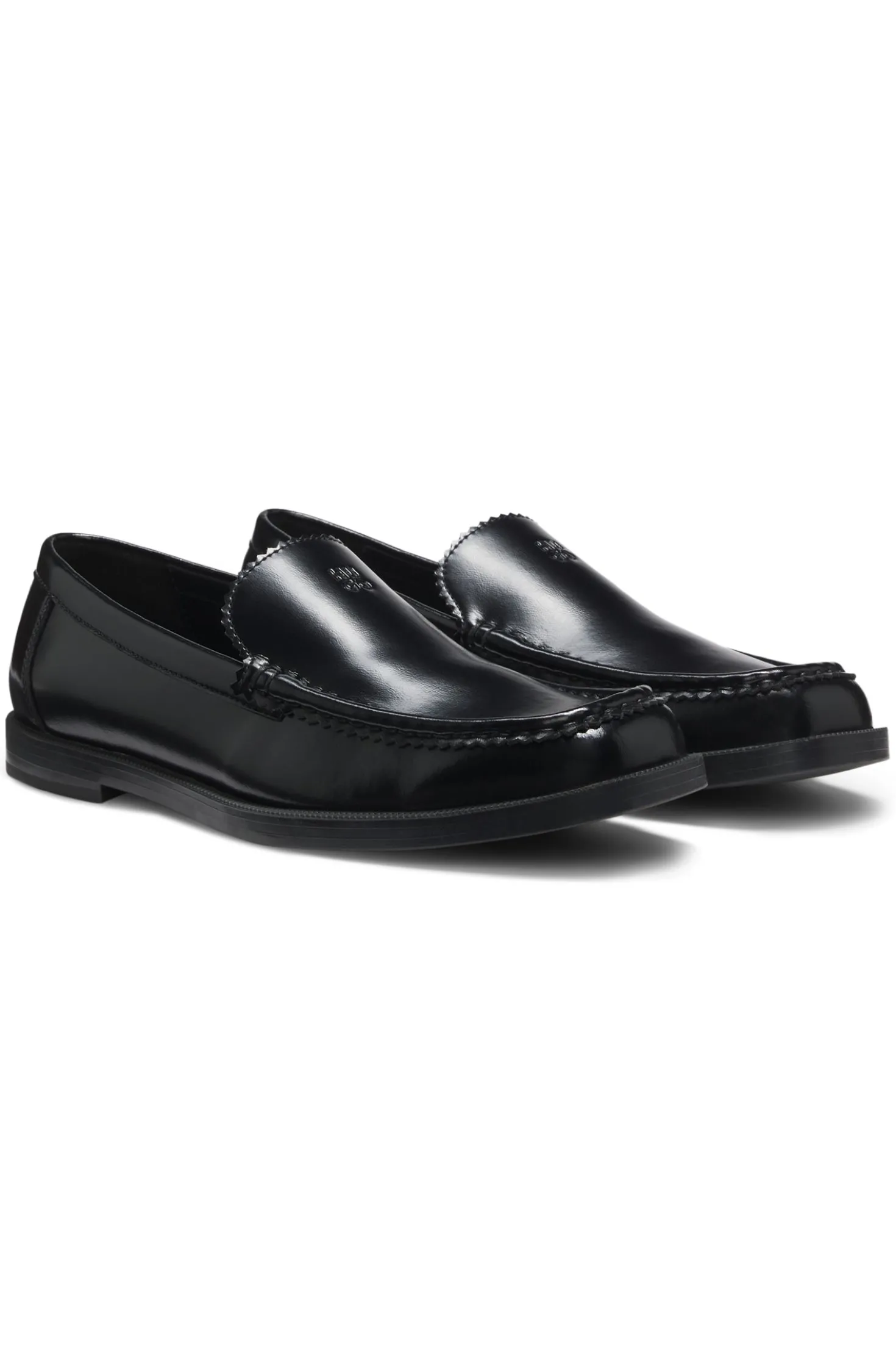 Leather moccasins with stacked logo