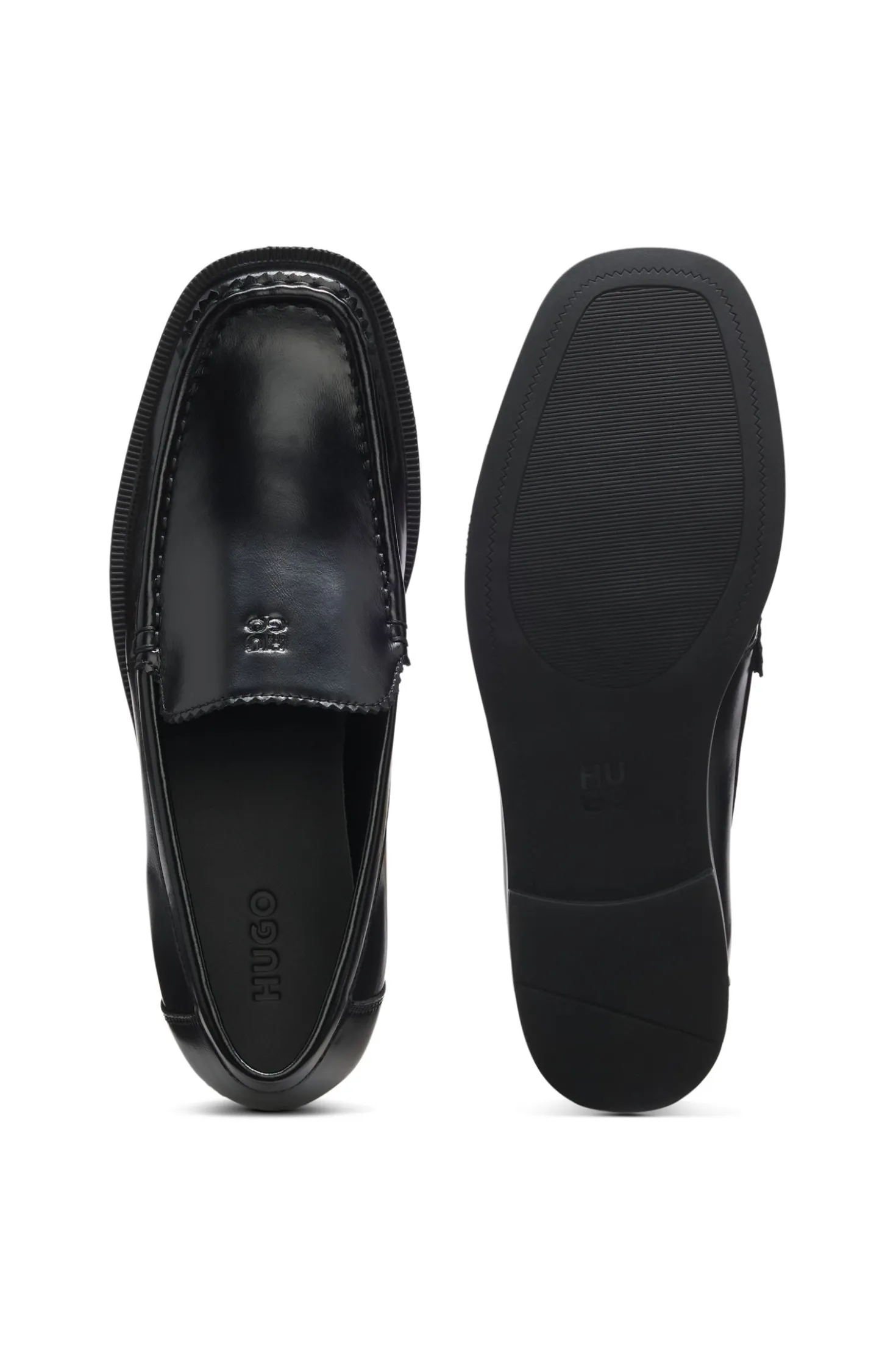 Leather moccasins with stacked logo