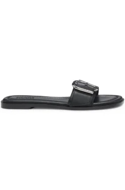 Leather slides with logo buckle