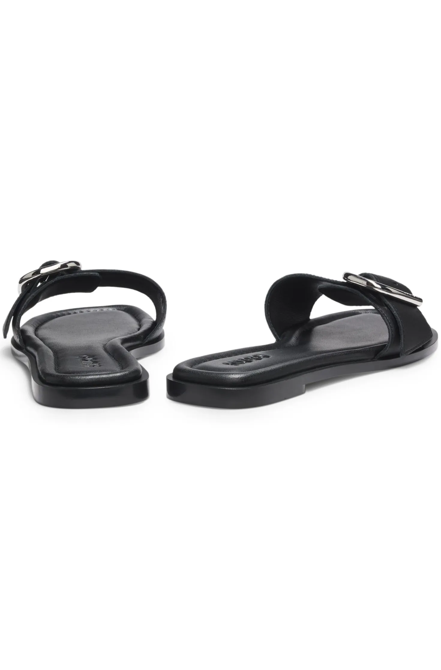 Leather slides with logo buckle