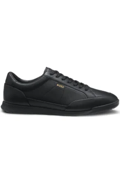 Leather trainers with foil logo