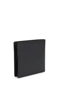 Leather wallet with red stacked logo and coin pocket