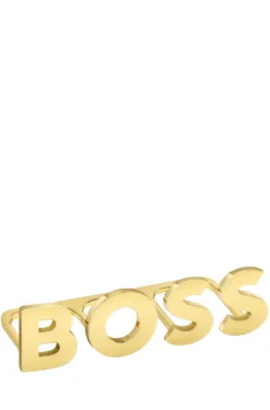 Light-golden-plated knuckle ring with logo letters
