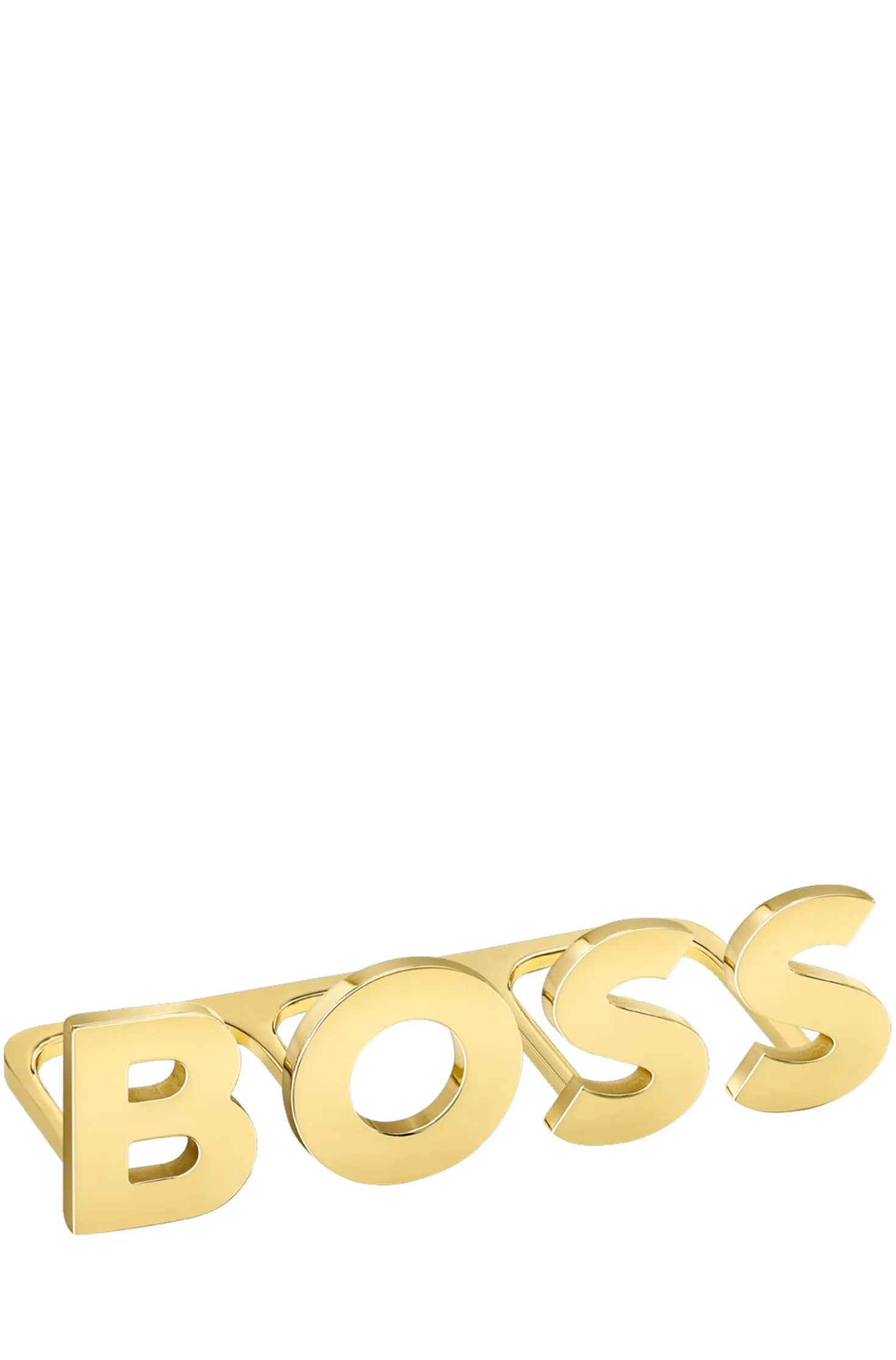 Light-golden-plated knuckle ring with logo letters
